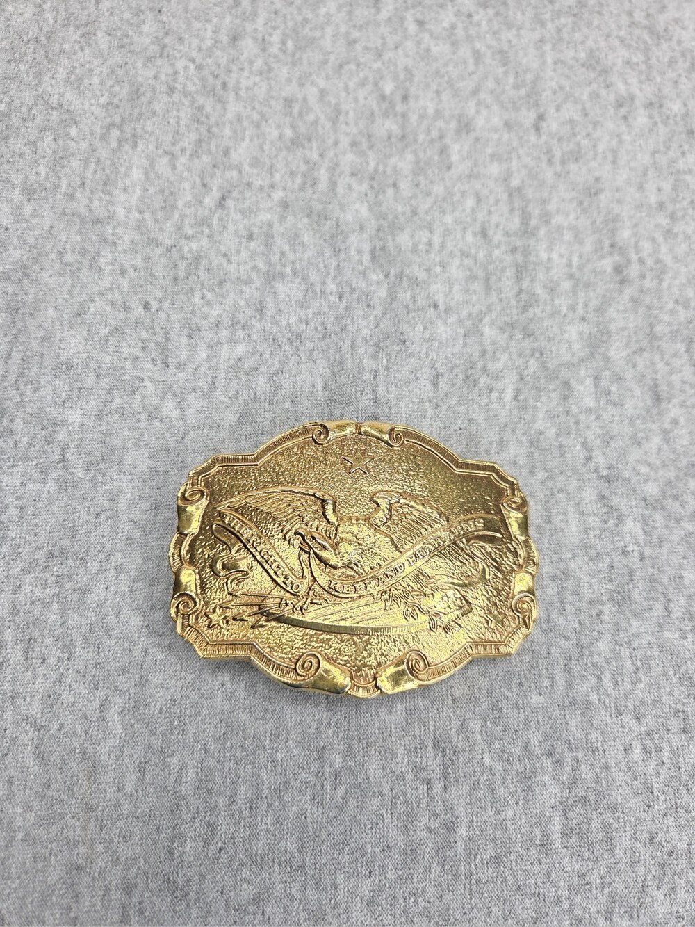 Second Amendment Belt Buckle 1975 Wyoming Studio Art Works Gold Tone Eagle Limit